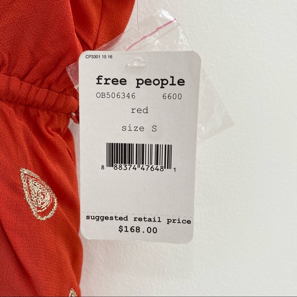 Free people red gold sequin embroidered open back top size small - Picture 7 of 9